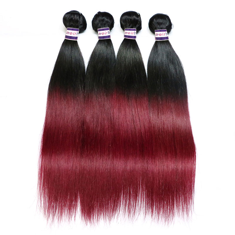 Ombre Hair Extensions Brazilian Straight Weave 1B/99J Color